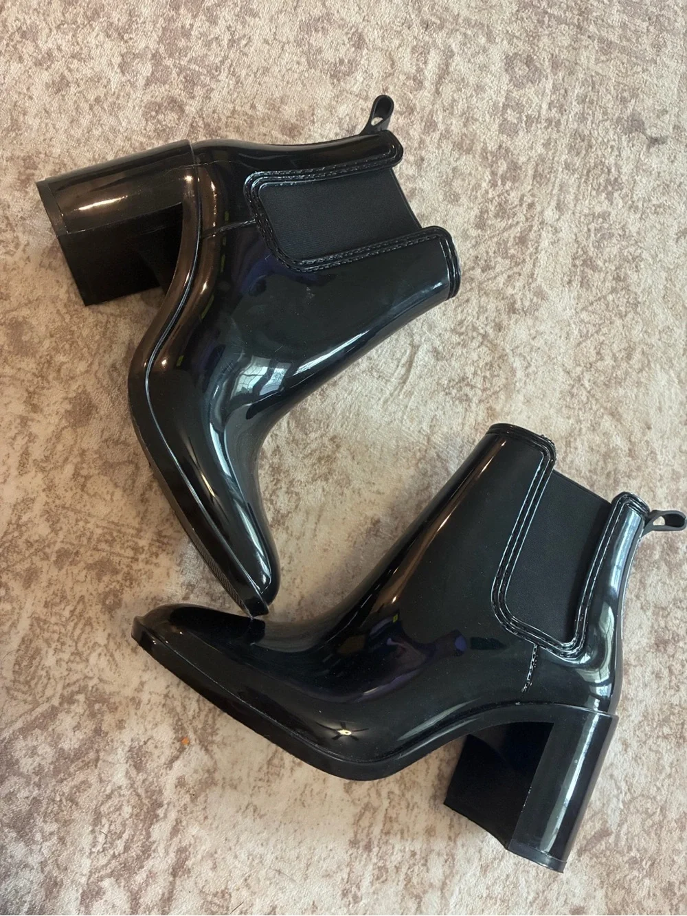 Jefferey Campbell Hurricane Black Shiny Patent Leather Chelsea Ankle Bootie Sz 8